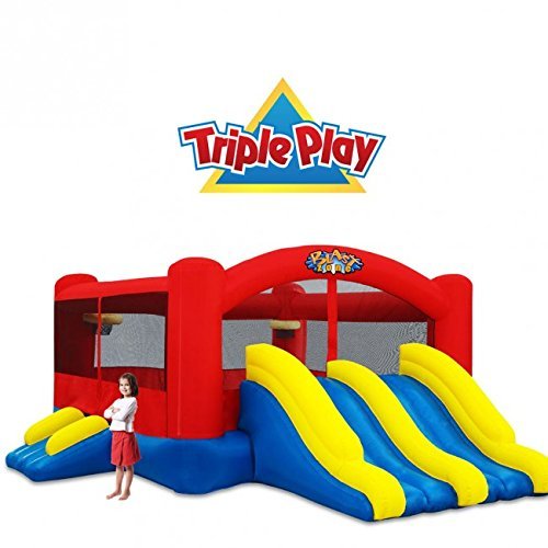 Blast Zone Triple Play - Inflatable Combo Bounce House with Blower - Premium Quality - Holds 7 Kids - Double Slides
